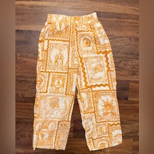 Nicole Miller Artelier Orange Stamp-Print Linen Blend Pants